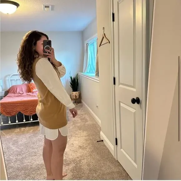 Tuckernuck Tyler Boe Tan Camel Cashmere White Long Sleeve Mini Dress XS - Picture 3 of 12